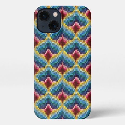 Farbenfrohe Bargello Stickerei Boho Chic Muster iPhone Hülle (Rückseite)
