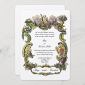 Farbenfrohe barocke Rokoko-Grenze mit Kräutern, Vö Einladung (Vorne/Hinten)