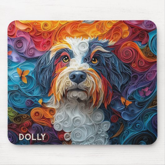 Farbenfrohe Bartfarben-Papierquillportrait Mousepad (Vorne)