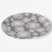 Farbenfrohe Baseballs Muster Grau Pappteller (Schrägansicht)
