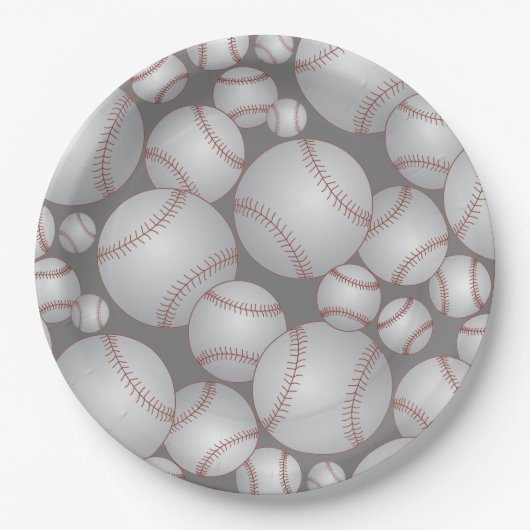 Farbenfrohe Baseballs Muster Grau Pappteller (Vorderseite)