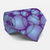 Farbenfrohe Baseballs-Muster Lila Krawatte (Gerollt)