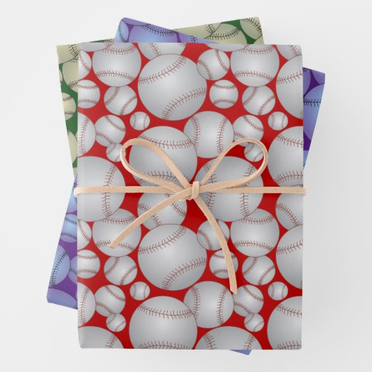 Farbenfrohe Baseballs-Umschlagpapier-Blätter Geschenkpapier Set (Beispiel)