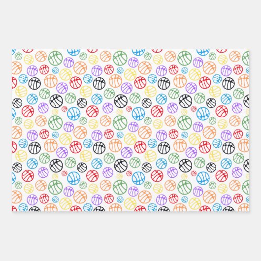 Farbenfrohe Basketball Ball Muster Sport Name Geschenkpapier Set (Vorderseite 3)