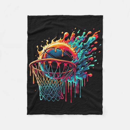 Farbenfrohe Basketball-Drilling Color Splash Hoop Fleecedecke (Vorderseite)