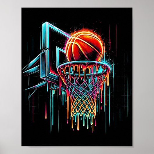 Farbenfrohe Basketball-Drilling Color Splash Hoop Poster (Vorne)