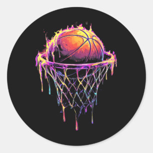 Farbenfrohe Basketball-Drilling Color Splash Hoop Runder Aufkleber