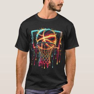 Farbenfrohe Basketball-Drilling Color Splash Hoop T-Shirt