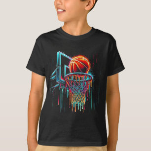 Farbenfrohe Basketball-Drilling Color Splash Hoop T-Shirt