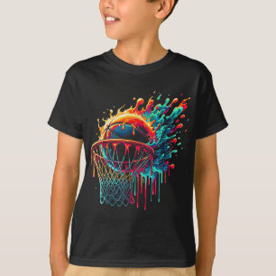 Farbenfrohe Basketball-Drilling Color Splash Hoop T-Shirt
