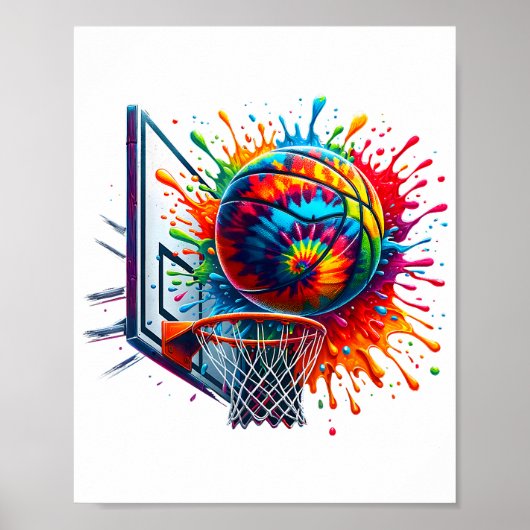 Farbenfrohe Basketball-Gefärbte Krawatte - Farbpal Poster (Vorne)
