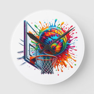 Farbenfrohe Basketball-Gefärbte Krawatte - Farbpal Runde Wanduhr