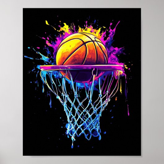 Farbenfrohe Basketball-Gefärbte Krawatte Farbschla Poster (Vorne)