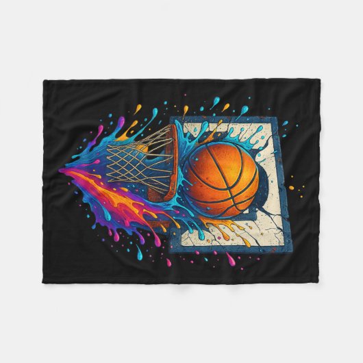 Farbenfrohe Basketball Slam Dunk Splash Hoop Backb Fleecedecke (Vorderseite (Horizontal))