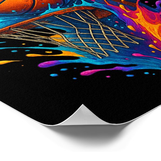 Farbenfrohe Basketball Slam Dunk Splash Hoop Backb Poster (Ecke)