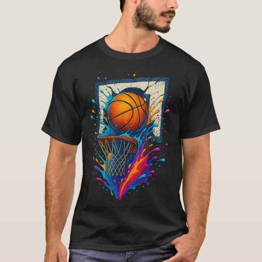 Farbenfrohe Basketball Slam Dunk Splash Hoop Backb T-Shirt (Vorderseite)