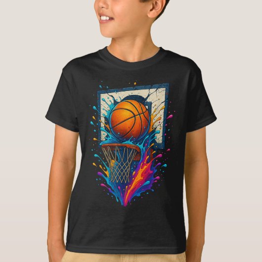 Farbenfrohe Basketball Slam Dunk Splash Hoop Backb T-Shirt (Vorderseite)
