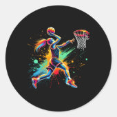 Farbenfrohe Basketballspielermädchen Runder Aufkleber (Vorderseite)