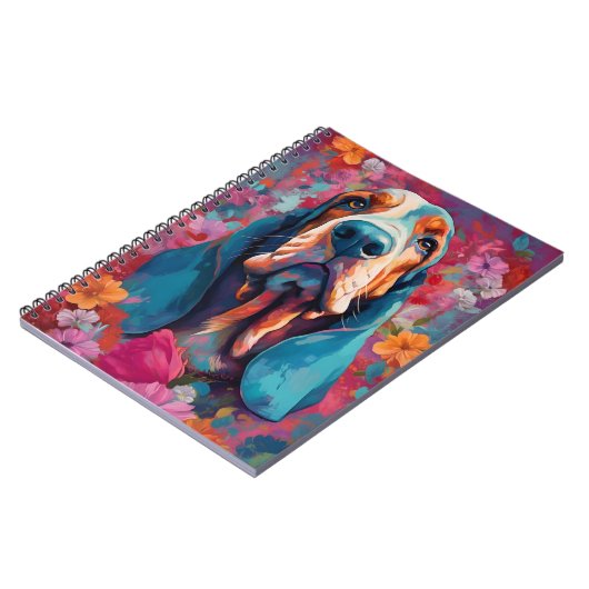 Farbenfrohe Basset Hound Notizblock (Linke Seite)