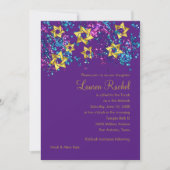 Farbenfrohe Bat Mitzvah Gold Star Glittery Confett Einladung (Vorderseite)
