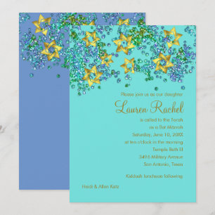 Farbenfrohe Bat Mitzvah Gold Star Glittery Confett Einladung
