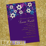 Farbenfrohe Bat Mitzvah Gold Star Glittery Confett Folieneinladung<br><div class="desc">Bar Mitzvah und Bat Mitzvah laden Sets von Umua entworfen ein. Gedruckt und ausgeliefert von Zazzle oder seinen Partnern.</div>