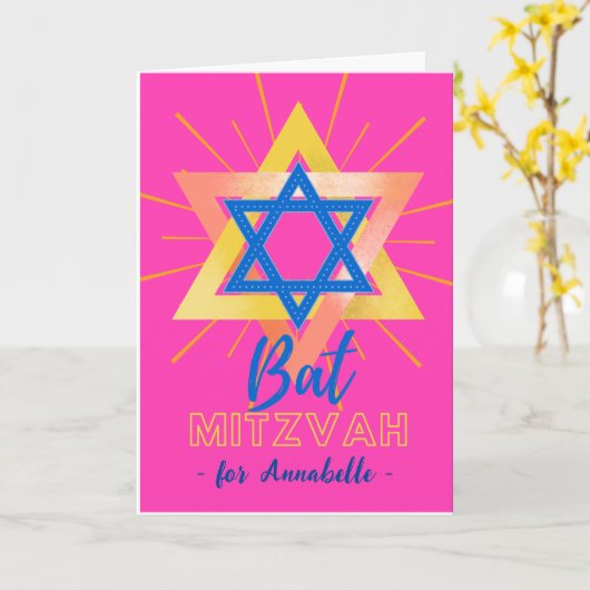 Farbenfrohe Bat Mitzvah Stern David Fügen Sie eine Karte (Gelbe Blume)