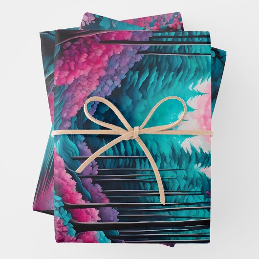 Farbenfrohe Batik Forest Art Wrapping Paper Shees Geschenkpapier Set