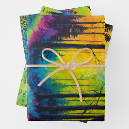 Farbenfrohe Batik Forest Art Wrapping Paper Shees Geschenkpapier Set
