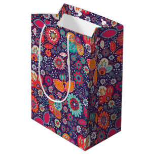 Farbenfrohe Batik-Illustration Natur Blumenmuster Mittlere Geschenktüte