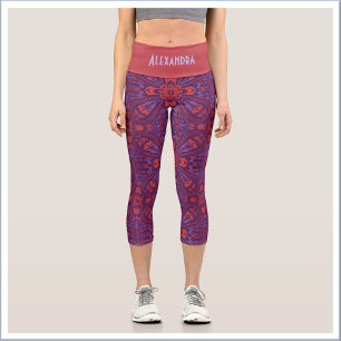 Farbenfrohe Batik Rot & Lila Abstract Capri Leggings