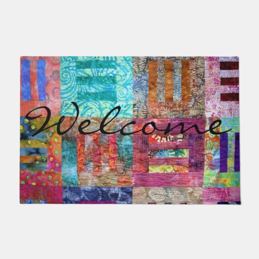 Farbenfrohe Batik Squares Quilt Doormat Fußmatte (Vorderseite)