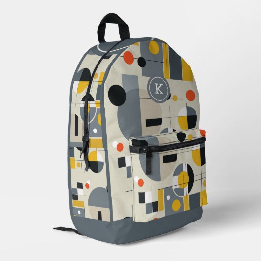 Farbenfrohe Bauhaus geometrische Muster monogramm Bedruckter Rucksack (Rückseitige Ecke links)