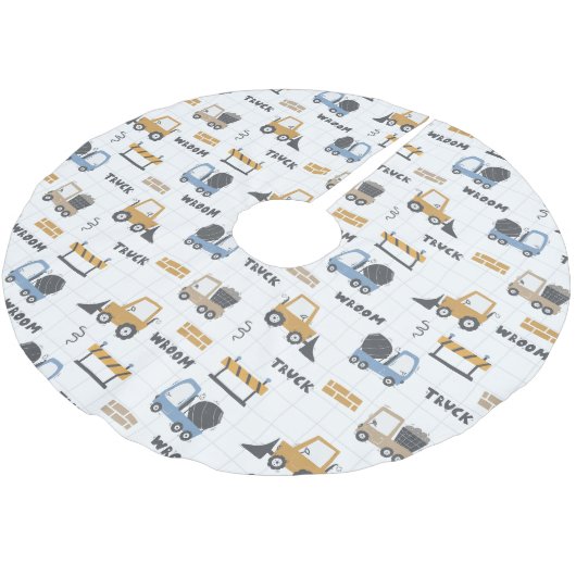 Farbenfrohe Baumaschinen Muster Polyester Weihnachtsbaumdecke (Schrägansicht)