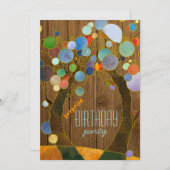 Farbenfrohe Bäume + Barnwood Überraschung Geburtst Einladung (Vorne/Hinten)