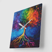 Farbenfrohe Bäume des Lebens Wurzeln Wissen Weishe Quadratische Wanduhr (Winkel)