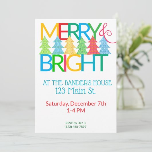 Farbenfrohe Bäume Feiertag Einladung (Stehend Vorderseite)