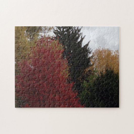 Farbenfrohe Bäume im Herbst Gray Sky Puzzles (Horizontal)