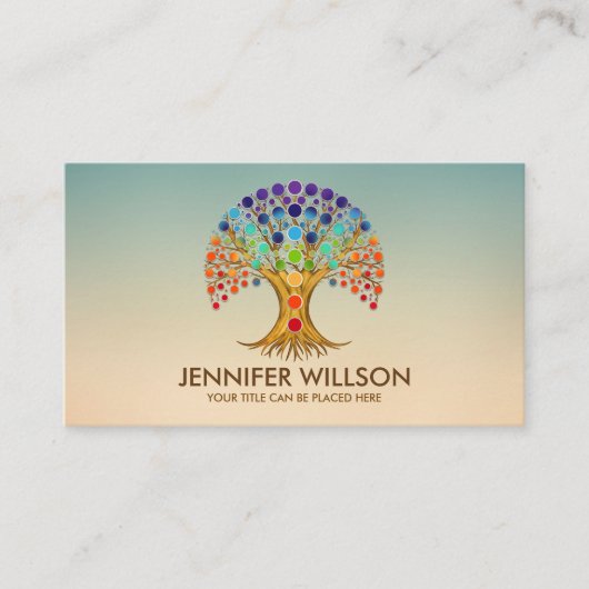 Farbenfrohe Bäume mit Chakras Visitenkarte (Vorderseite)