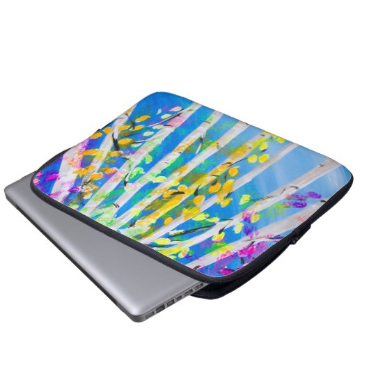 Farbenfrohe Bäume mit Neon-Blätter Laptopschutzhülle (Vorne Knopf)