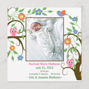 Farbenfrohe Bäume mit Owls Baby Ankündigung