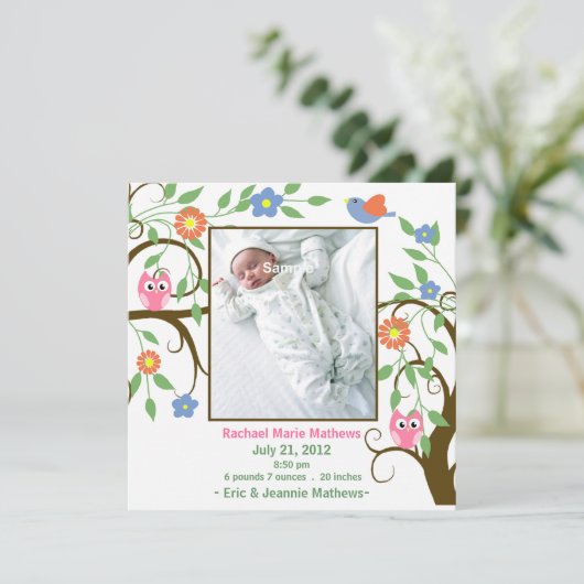 Farbenfrohe Bäume mit Owls Baby Ankündigung (Stehend Vorderseite)