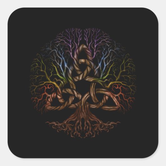Farbenfrohe Bäume mit Triquetra Quadratischer Aufkleber (Vorderseite)