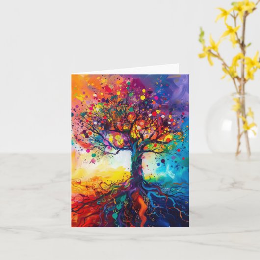 Farbenfrohe Bäume Regenbogen Ruhe Natur Kunst Karte (Gelbe Blume)