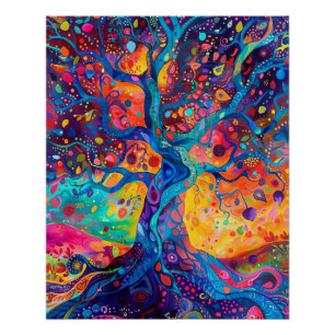 Farbenfrohe Bäume Regenbogen Ruhe Natur Kunst Poster