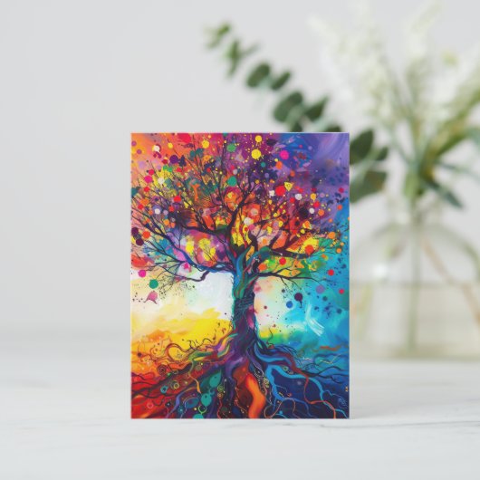 Farbenfrohe Bäume Regenbogen Ruhe Natur Kunst Postkarte (Stehend Vorderseite)