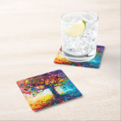 Farbenfrohe Bäume Regenbogen Ruhe Natur Kunst Rechteckiger Pappuntersetzer (Vor Ort)