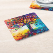 Farbenfrohe Bäume Regenbogen Ruhe Natur Kunst Rechteckiger Pappuntersetzer (angewinkelt)