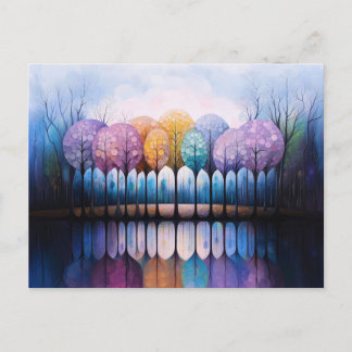 Farbenfrohe Bäume Ruhe Reflektion des Wassers Postkarte