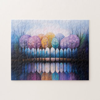 Farbenfrohe Bäume Ruhe Reflektion des Wassers Puzzle